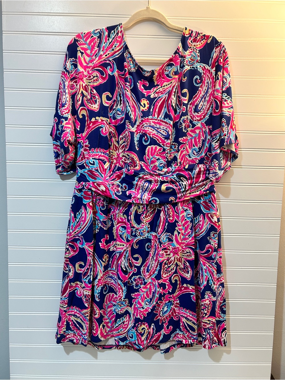 Lilly Pulitzer Navy & Hot Pink Paisley Short Sleeve Mini Dress